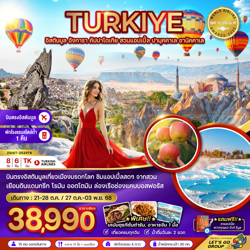 ทัวร์ตรุเคีย (อิสตันบูล อังการา คัปปาโดเกีย สวนแอปเปิล ปามุคคาเล ซานัคคาเล) 8วัน 6คืน (TK)